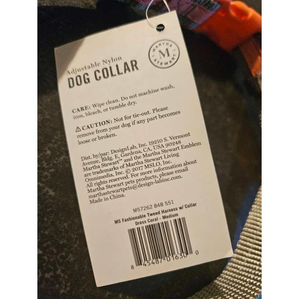 Martha Stewart | Dog Collar Medium Gray and Coral Nylon